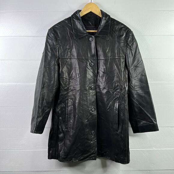 AMADO‎ Black Vintage Leather Blazer Button Up 3/4 Sleeve Jacket Coat Size 2XL - Picture 1 of 15